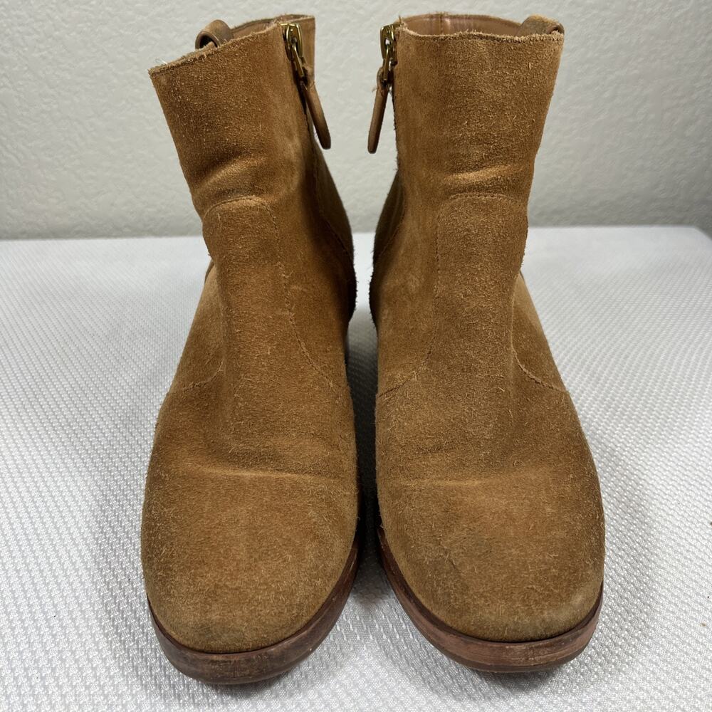 Tory Burch Marsden Bootie Tan Suede Size 7M With Gold Logo On Both - Picture 7 of 11